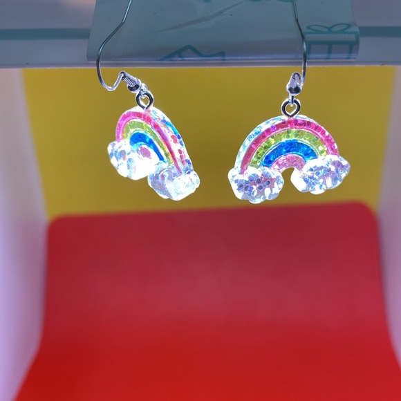 Boho Festival Rainbow Colored Glitter Bling Dangle Earrings - Picture 5 of 5